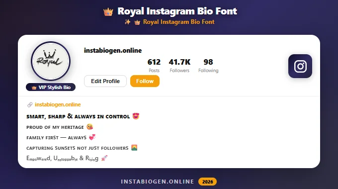 Royal Instagram Bio Stylish Font
